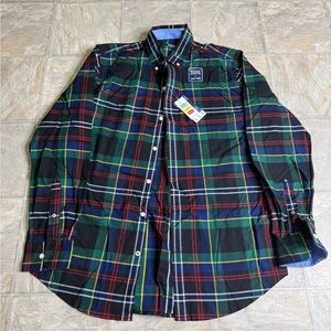 Izod Plaid Long Sleeve Button Down Mens Size Medium Multicolor NWT